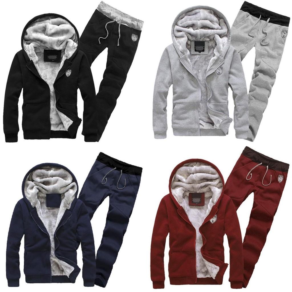Trendy Men's Casual Thickened Fleece Hoodie Set With Stylish Hood And Zipper Closure