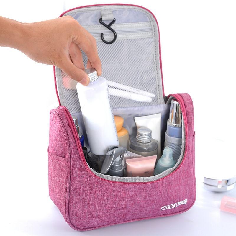 Travel Makeup Storage Bag Polyester Large Capacity Waterproof Dry Wet Separation Bag Women Travel Hook Wash Bag