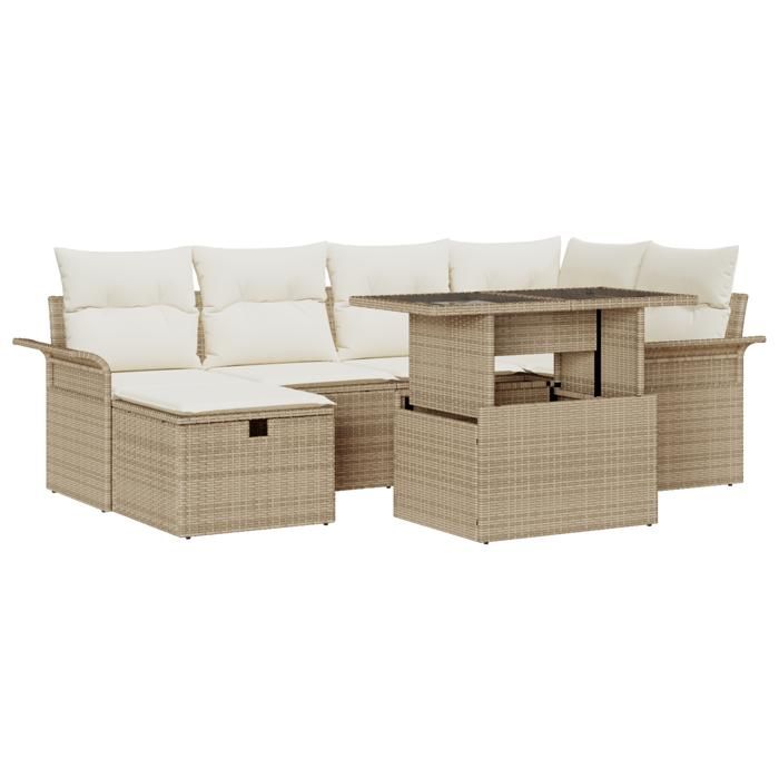 VidaXL Ensemble de Canapé de Jardin 7 Pièces avec Coussins Beige en Poly Rattan 3361010