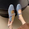 French Retro One-word Buckle Mary Jane Women's Shoes 2025 Summer New Casual Round Head Shallow Mouth Bag Head Half Slippers Women