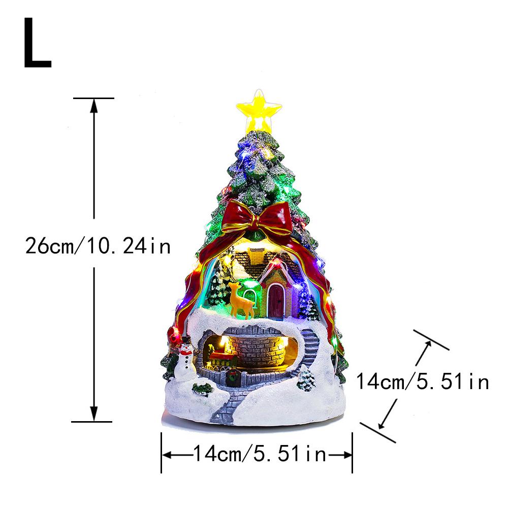 Christmas Tree Light House Music Decoration Adult Children Rotating Train Winter Scene House Desktop Holiday Decor A