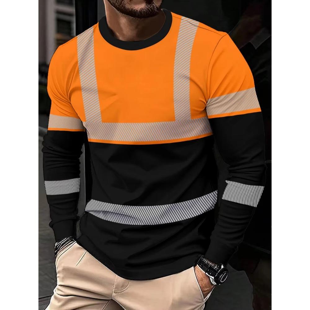 Men's Print Secure Logo Color Block Design Long Sleeved T-Shir Fashion Spring Autumn Daily Casual Work Wear Men's Tops