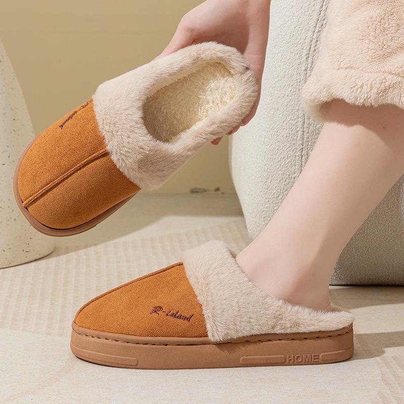 Cotton slippers women's autumn and winter indoor home couples wear warm and piled thickened soles fluffy shoes confinement shoes women