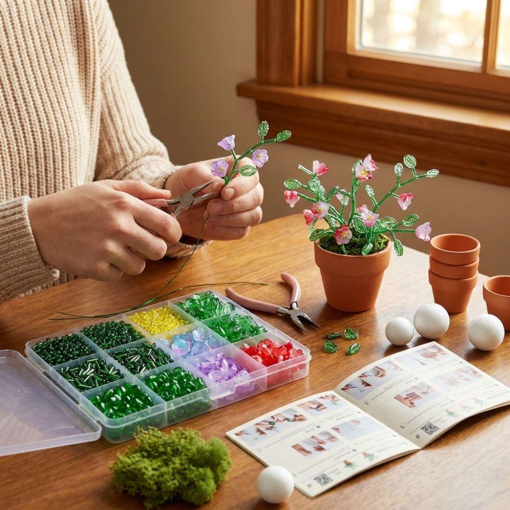 Artificial Moss DIY Glass Bead Potted Plant Kit Mini Beaded Plant Table Decor Kit Gift Making