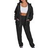 Women's Fashion Hooded Long Sleeve Color Zipper Elastic Waist Loose Sweatshirt Set