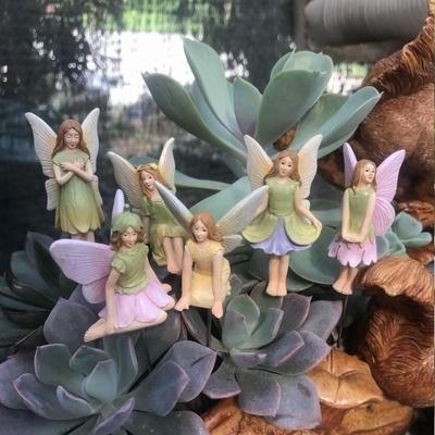 6 Stück Bastelharz Blume Fee Stecker-Set Niedliche Mini-Miniaturfiguren Lustiges Kunst-Fee-Modell Outdoor