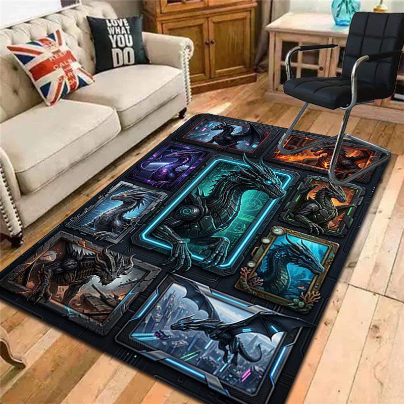 Cyberpunk Dragon Compilation Pattern Rug Floor Mat for Living Room or Bedroom Soft and Comfortable Carpet a Gift for Birthday and Holiday.