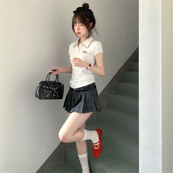 Japanese college style casual sports suit women's summer short-sleeved polo shirt short skirt girl age reduction two-piece set
