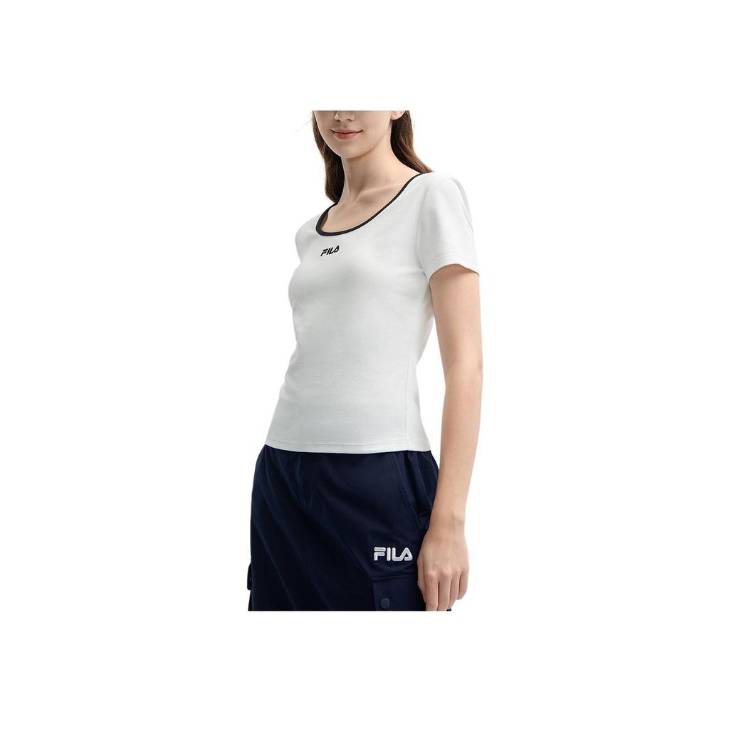 Fila Comfortable Fitted Crew Neck T-Shirt Women Tops Cloud-Mushroom-White F11W429112FWT