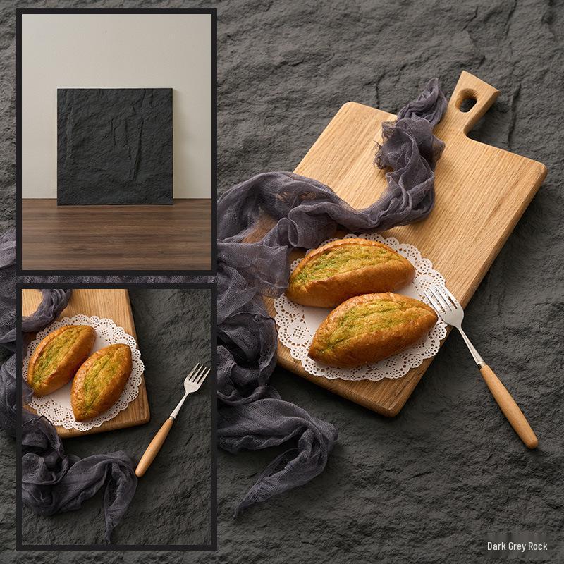 3D Stone Pattern Background Board for Black & White Food Photography - High-Grade Slate Feel