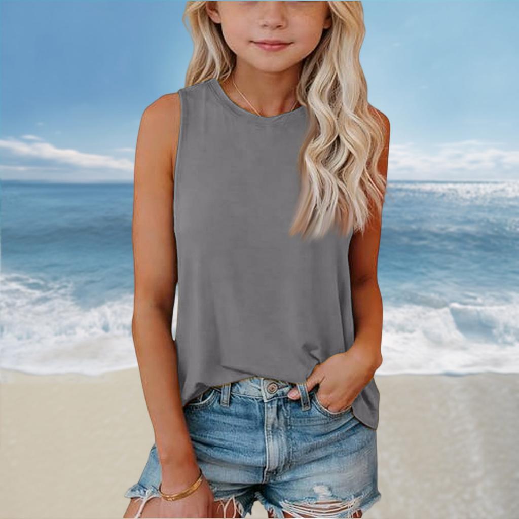 Girls Kids Summer Crewneck Sleeveless Shirts Tank Tops