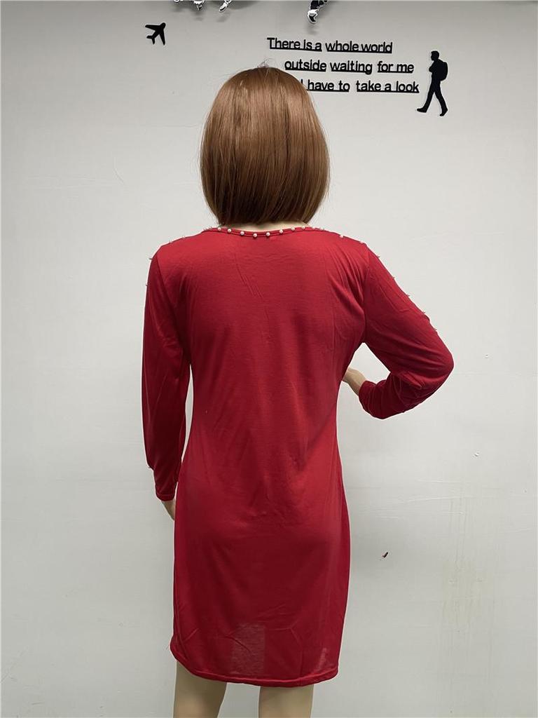 Jesień/Zima Europejska i Amerykańska Wyszczuplająca Sukienka A-line z Koralikami Bodycon - Długi Rękaw, Seksowny Krój