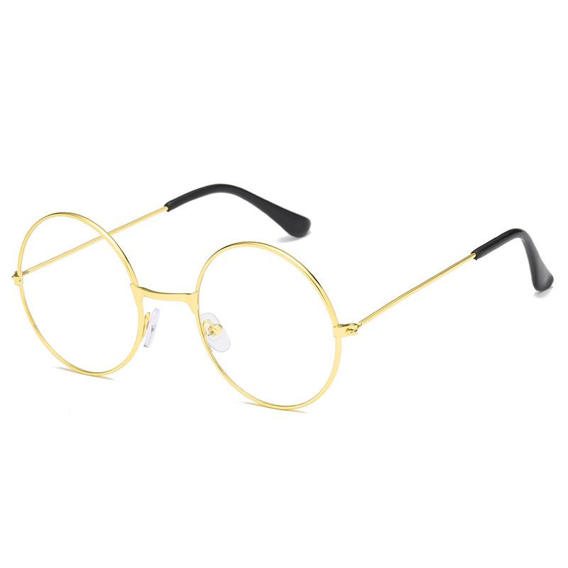 Vintage Round Lightweight Metal Frame Students Glasses Flat Lens for Students