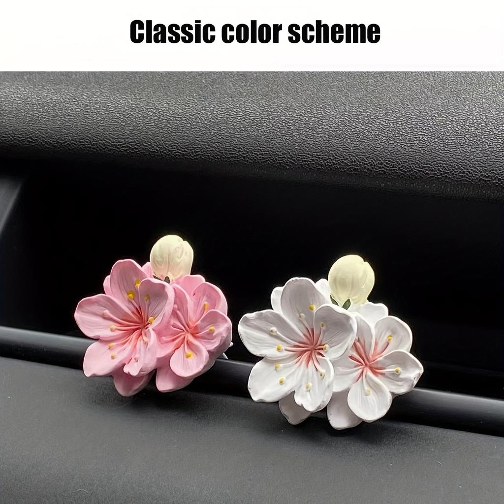 2pcs Small Peach Flower Car Air Outlet Perfume Decoration Car Accessories, For Women Men (Pink, White)
