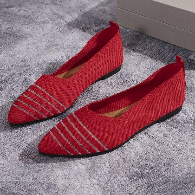 2025 spring and summer new large size flying woven shoes women's flat bottom pointed single shoes women's shallow mouth single shoes foreign trade