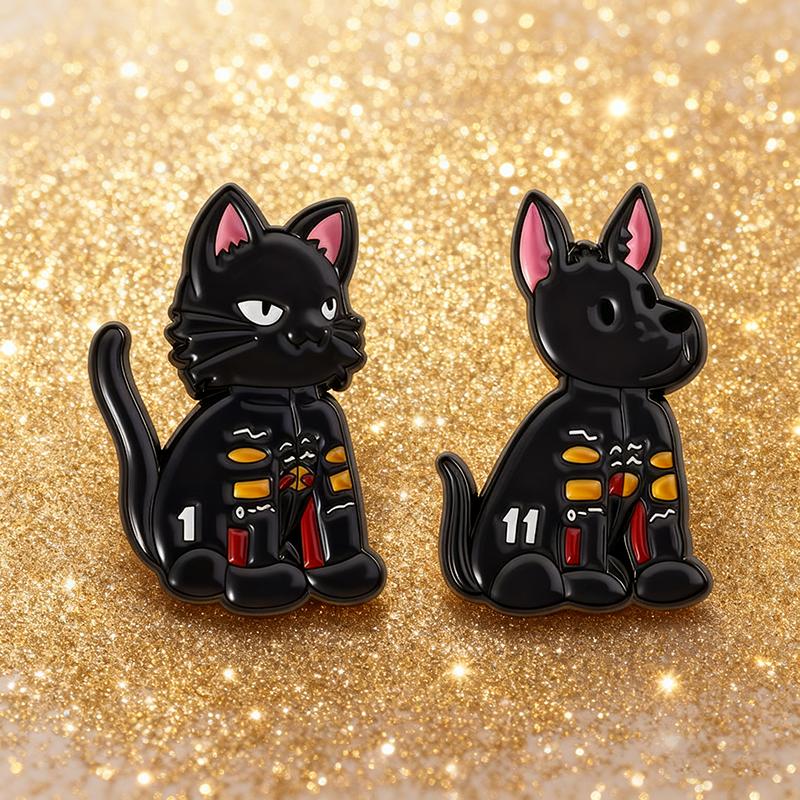 F1 Cat Dog Enamel Pins Cartoon Black Animals Brooches Lapel Badges Clothes Fun Game Jewelry Gift for Kids Friends