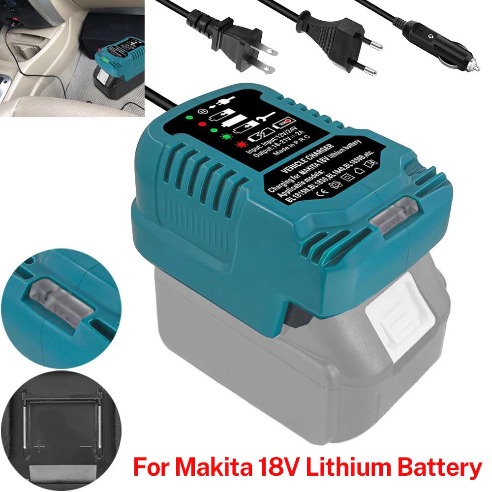 For Makita 18V Lithium Battery Charger With Cigarette Lighter Plug LED Indicator Mini Vehicle Charger for Makita BL1811 BL1811