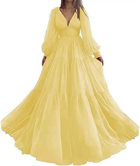 Tulle Princess Ball Dress V-Neck Long