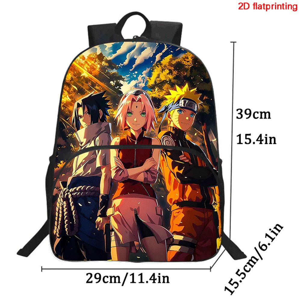 Cartoon NARUTO Pattern Lightweight Backpack With Front Pocket Adjustable Shoulder Strap Unisex Suitable For Children Age 6-10