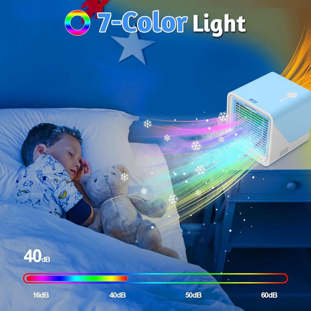 Leise & Schnell Kühlende Tragbare Klimageräte Ventilator mit 3 Geschwindigkeiten, Austauschbarem Filter & Luftbefeuchter, Kühlventilatoren, die kalte Luft blasen