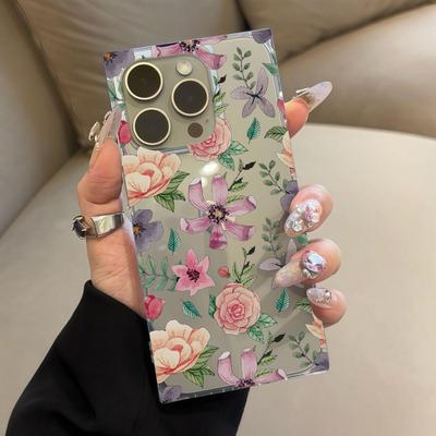 Clear Square Back Tube Case Protection For iPhone 14 Pro Max 16 ProMax 15 Plus 11 13 12 Anti-Oxygen,Elsa Rose Pattern Casing