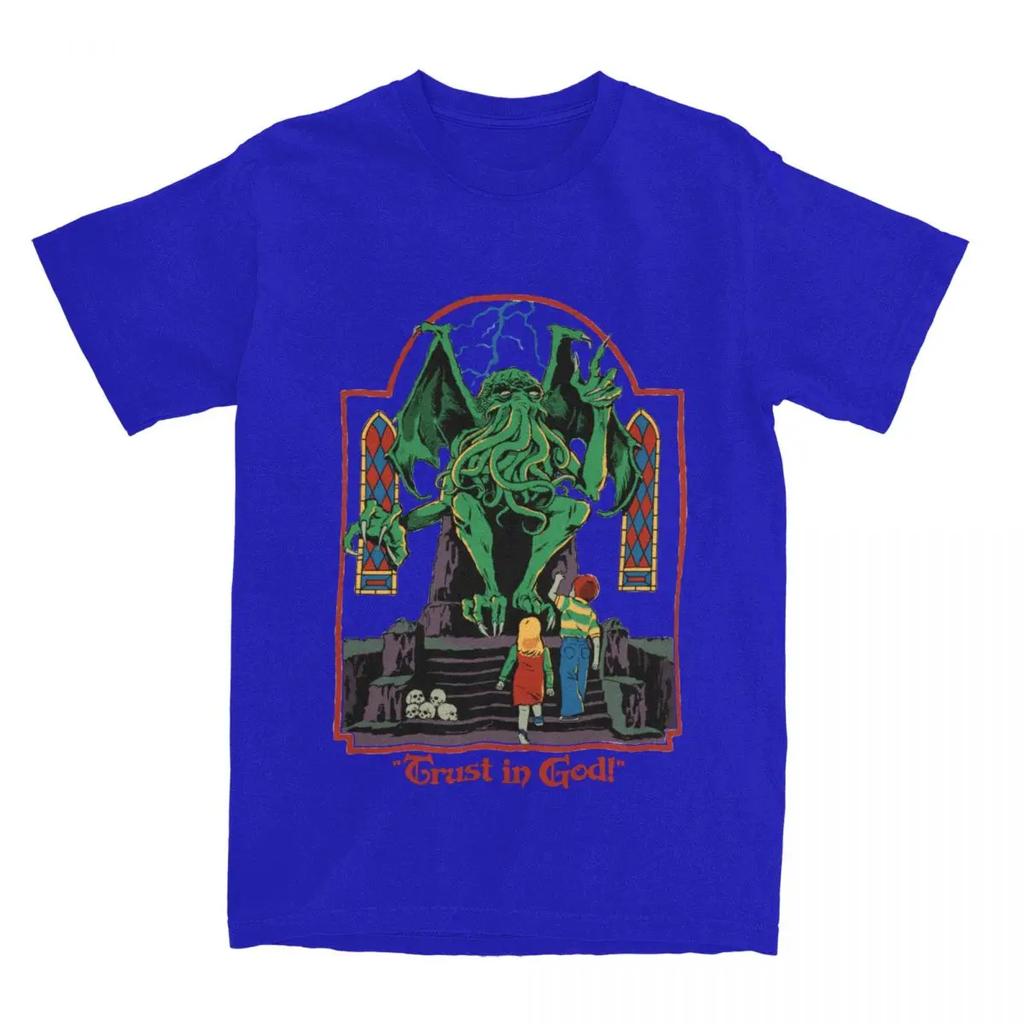 Trust In God T-Shirts für Herren, originelles T-Shirt, Halloween, Retro, Cthulhu, Lovecraft, okkultes T-Shirt, kurzärmelige Kleidung