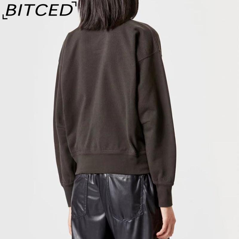 BITCED Damen Herbst/Winter Glitzer-Print Halbhoher Kragen Baumwolle Stehkragen Sweatshirt