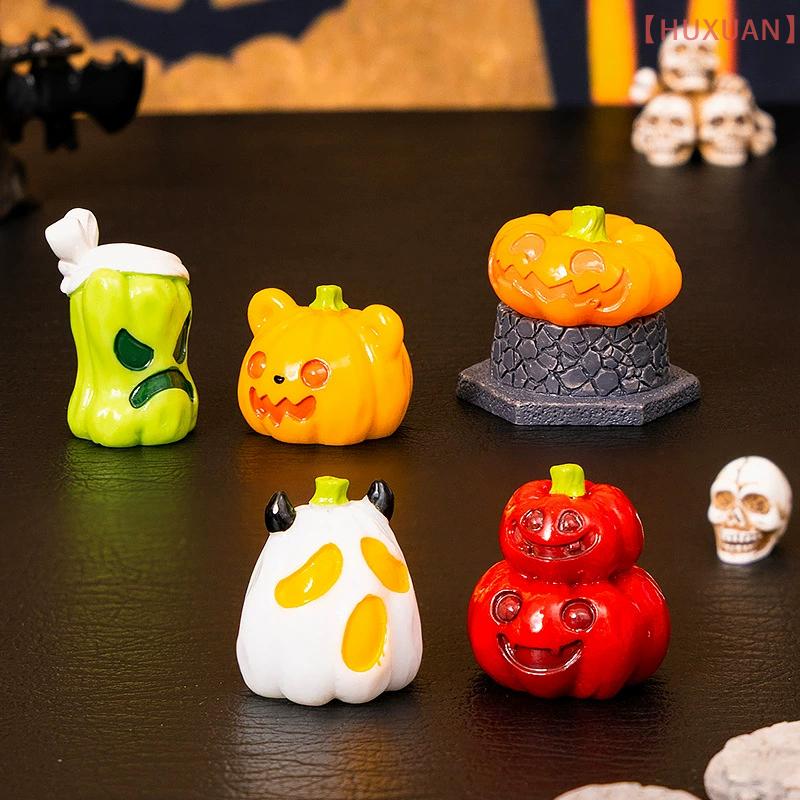 8Pcs/set Miniature Figurine Resin Craft Mini Fairy Garden Ornament Pumpkin Ghost Decoration  Luminous Halloween Micro Landscape
