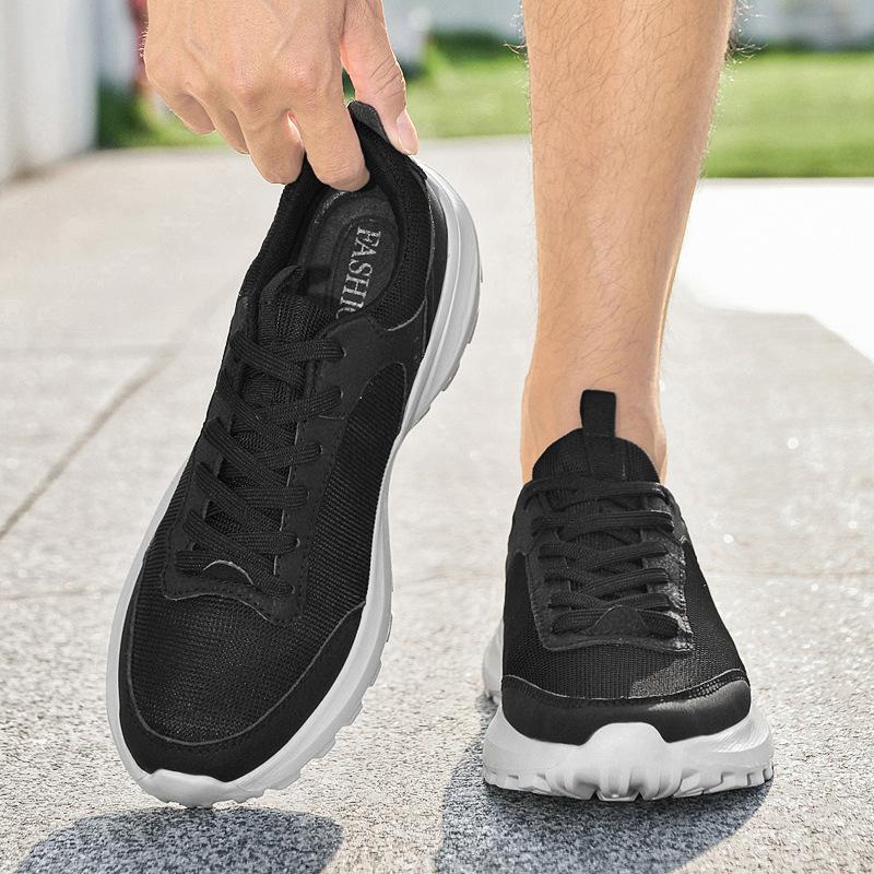 

Men s shoes 2025 new summer youth breathable fly-woven mesh shoes black lightweight thick-soled lace-up sports trendy shoes 45