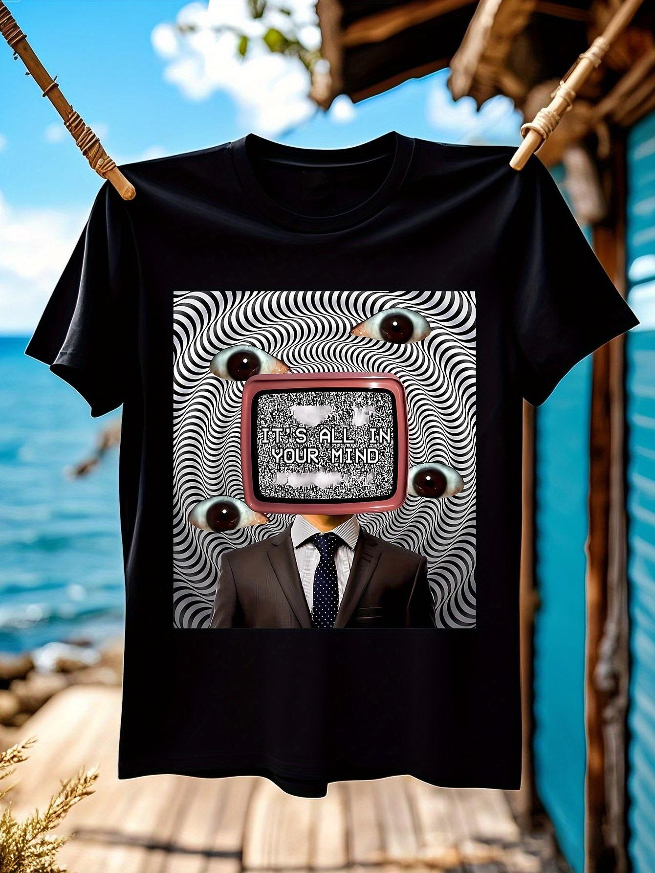 Optical Illusion Tshirt - Vintage TV Face Graphic Tee wit... XL