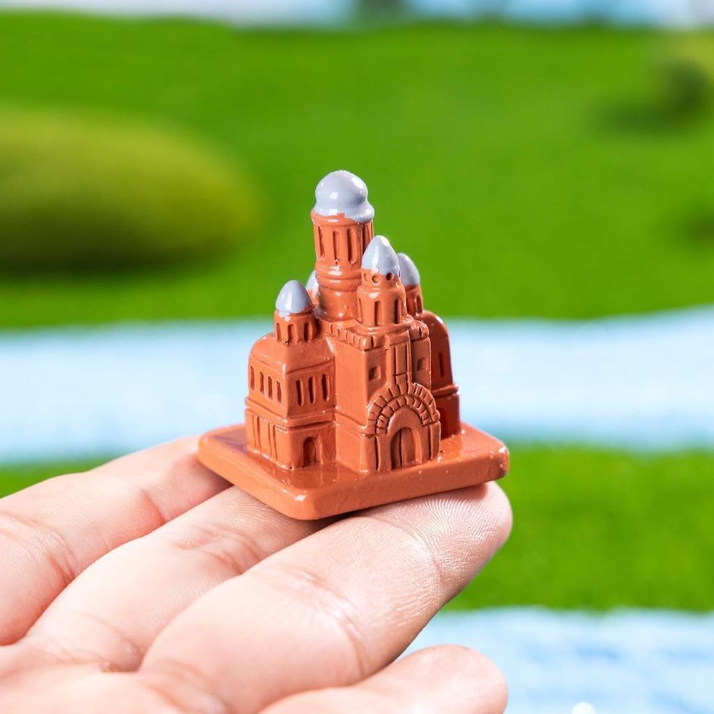 Pinenjoy 6-teilige Harz-Traumschloss-Figur, Mini-Märchenschloss, Weihnachts-Schlossdekoration, Versteck für Waldgeister, Rosa Schloss, Europäischer Stil