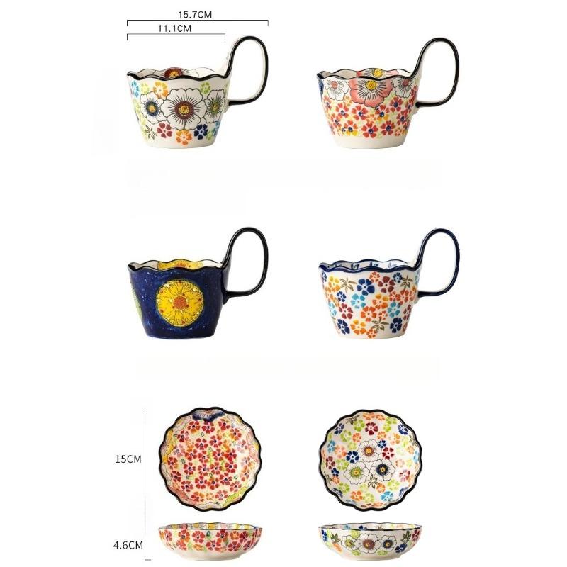 Suppenschalen mit Henkeln, Keramik Teller und Schüssel Sets mit Tasse, Löffel, Polnische Keramik Tasse für Frühstück, Snacks, Dessert, Spülmaschinen- und Mikrowellengeeignet