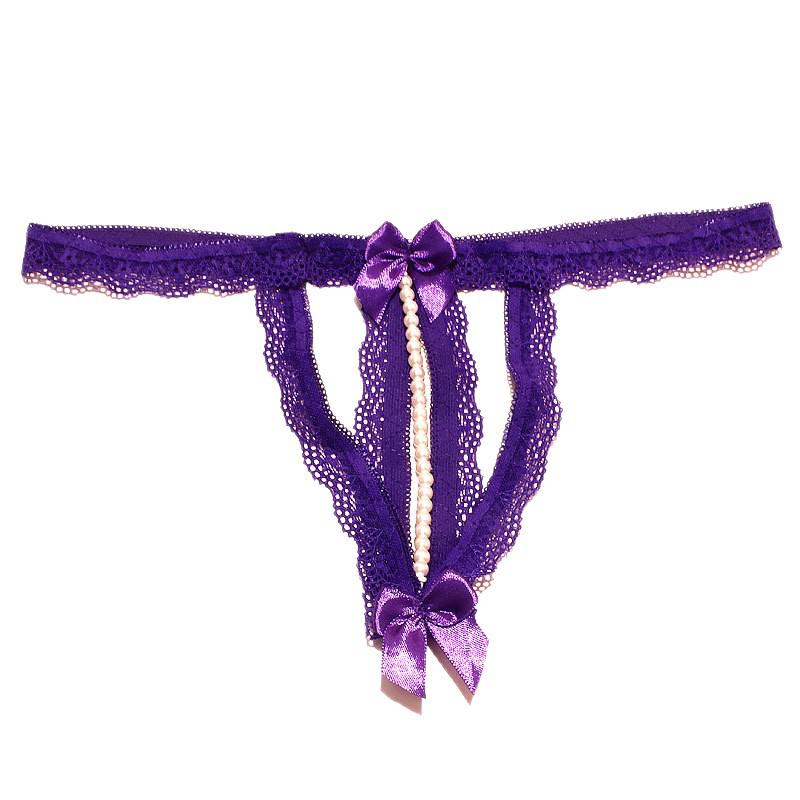 Erotic Black Pearl Thong: Open-Crotch Removable Lingerie for Women