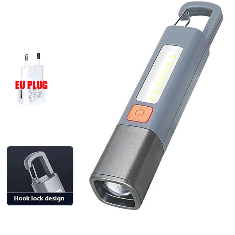 Strong Lighting ABS Flashlamp USB Charging Portable Outdoor EDC Torch Camping Hanging Flashlights Telescopic Focus COB Side Lamp