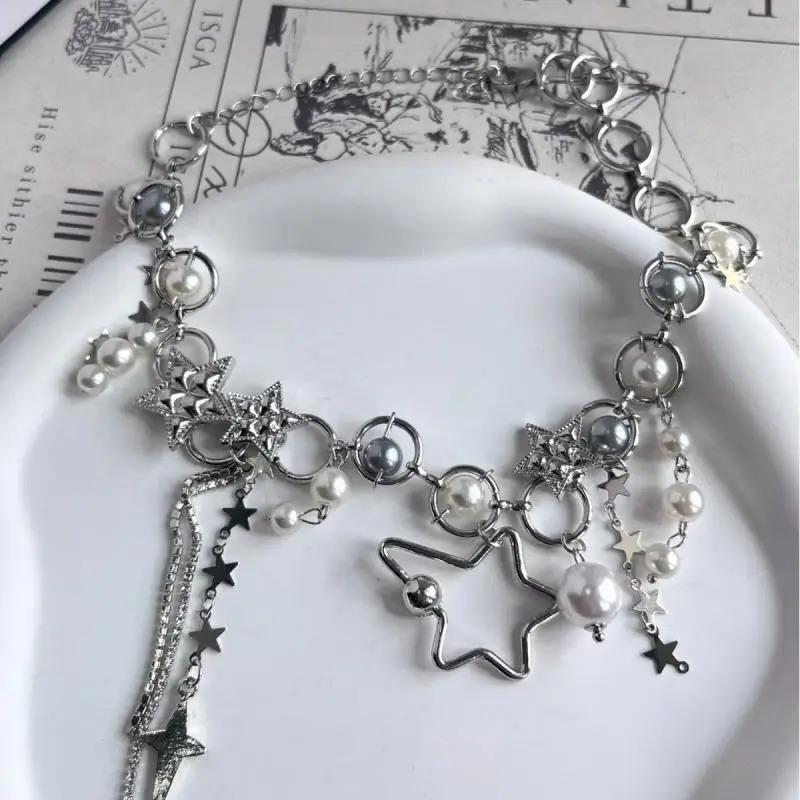 Nuovo Coreano Lucido Strass Stella Pentagramma Catena di Vita per Le Donne Bling di Cristallo Catena di Perle Nappa Cintura Corpo Chian Y2K Gioielli