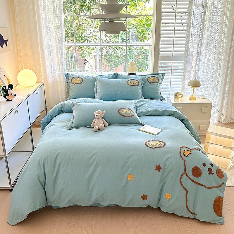 

Набор из четырех предметов из утолщенного хлопка с начесом из чистого хлопка с вышивкой в ​​стиле ins, пододеяльники 1.8m bed sheet 4pcs