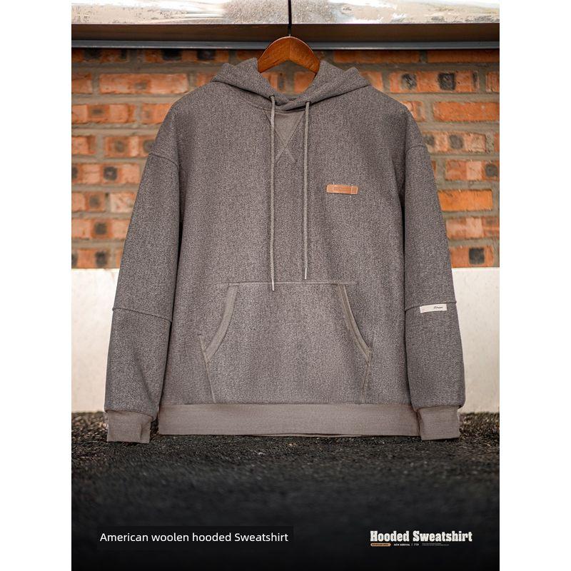 Madden Parka American Retro Woolen Hooded Sweatshirt Heavy Thickening Pullover Hoodie Casual Tops Men's Autumn