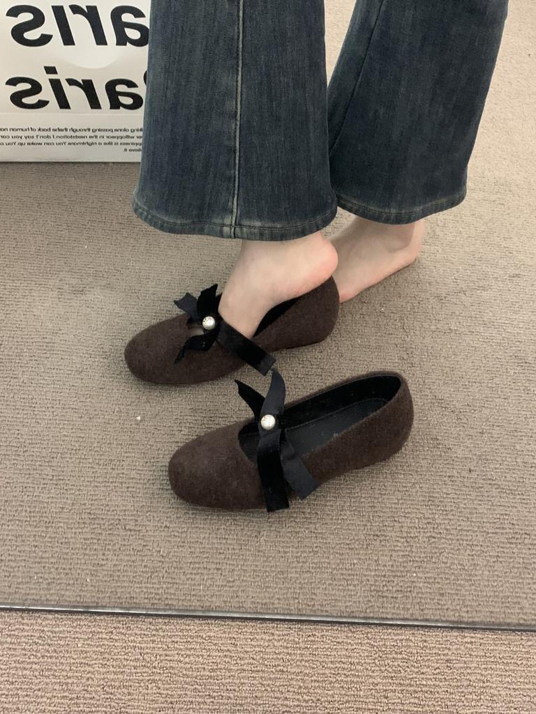 Flat-bottomed French ballet single shoes women's shoes 2025 new spring gray Mary Jane gentle evening shoes