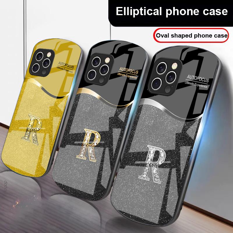 Two Tone Gradient R Letter For IPhone 16 Pro Max 15 Pro 14 13 12 Mini 11 XS Max XR 7 8 Plu SE 2022 Elliptical Glass Phone Case