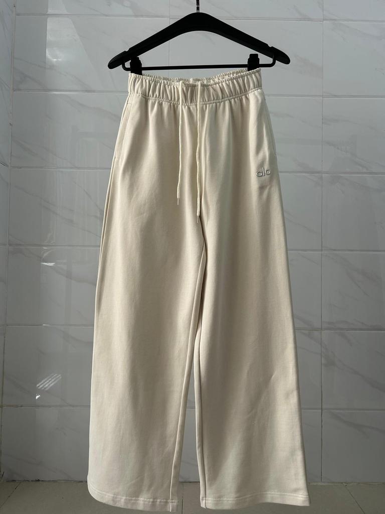 Now Alo Straight-Leg Sweatpants: Unisex Pure Cotton Terry Cloth, Simple Logo, Casual Sportswear.