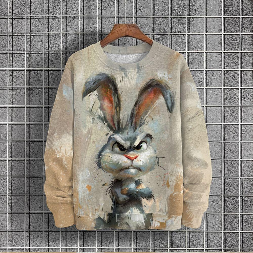 Men's Sweatshirt 3d Rabbit Graphic Short-Sleeve Printe T-Shirt Autumn Casual O-Neck Hoodies Oversized Men Clothing Tops Pullover