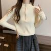 White Knitted Bottoming Shirt Semi-turtleneck Women's Autumn and Winter New Small Sweater Slim-fitting Unique Semi-zipper Short