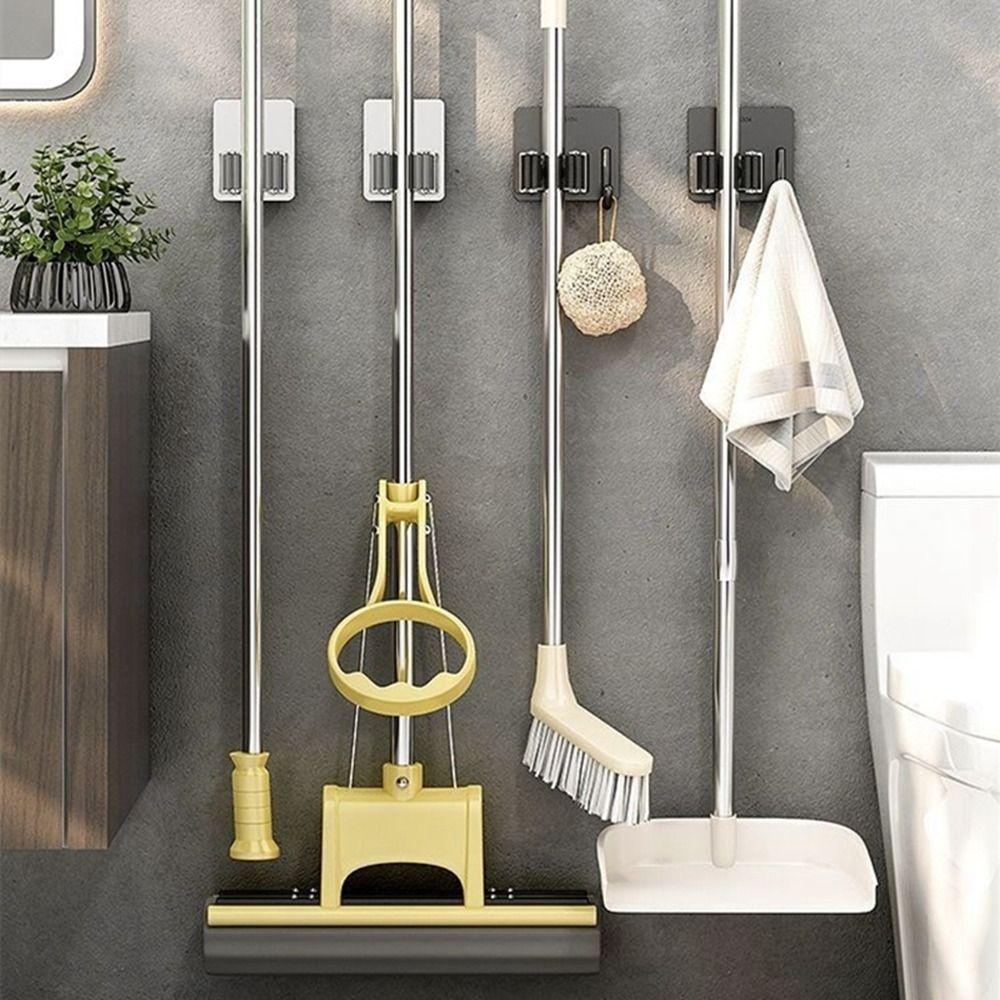 Silver/Black Stainless Steel Mop Holder Waterproof Mop Organizer Clip Mop Hook Mop Rack  Kitchen