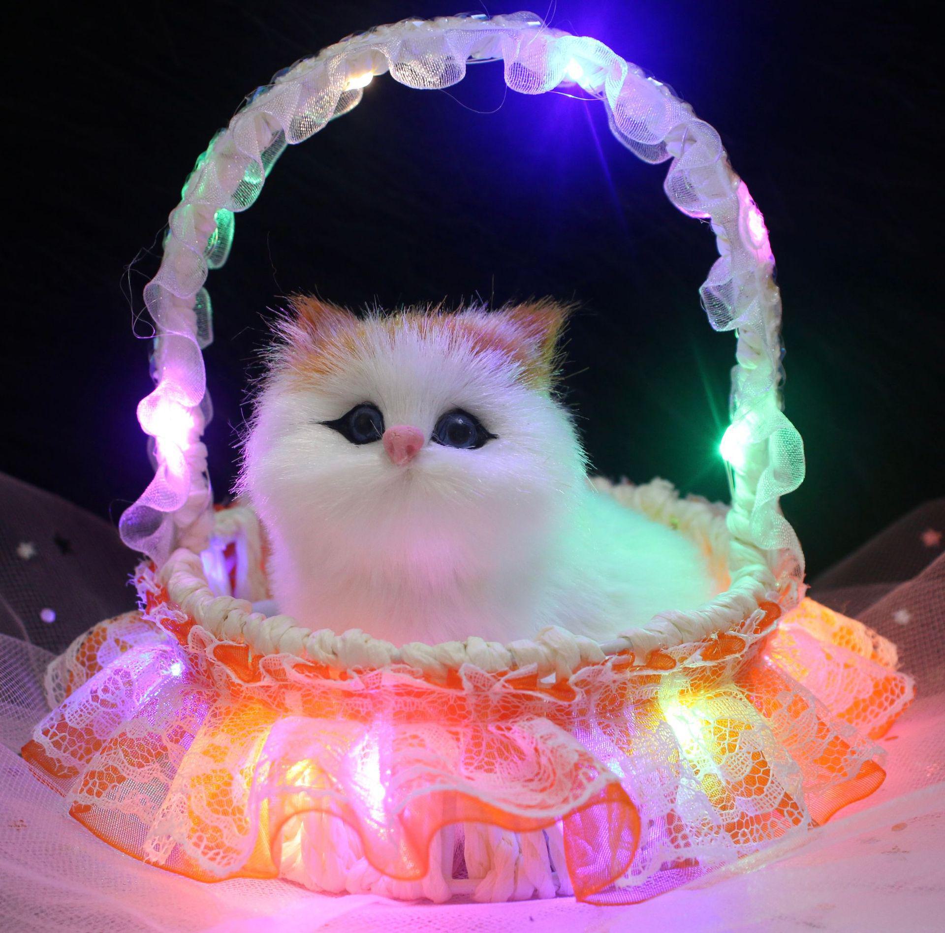 

Говорящий котенок, плюшевый, с подсветкой и блестками: Имитация кота в корзине, идеальный подарок для девушки lace basket cat with light оранжевый