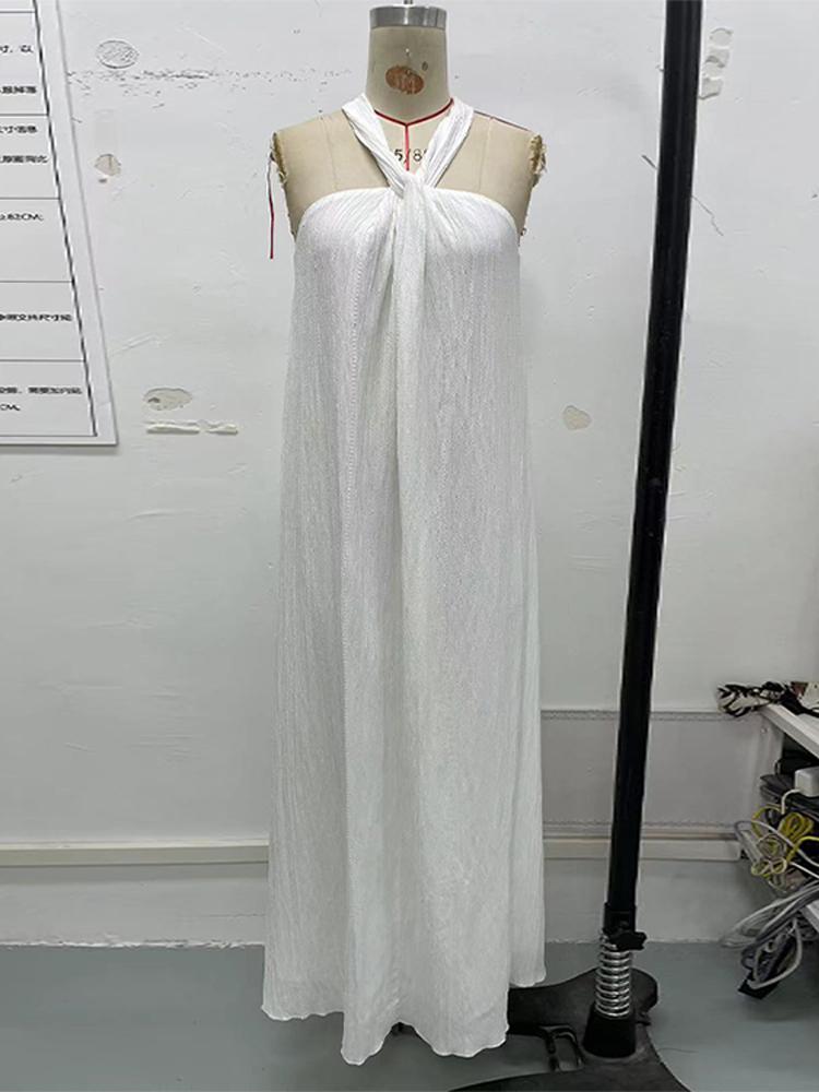 Halter Beach Long Dress Women Summer Sleeveless Backless Maxi Holiday Party Chic Lady Robe