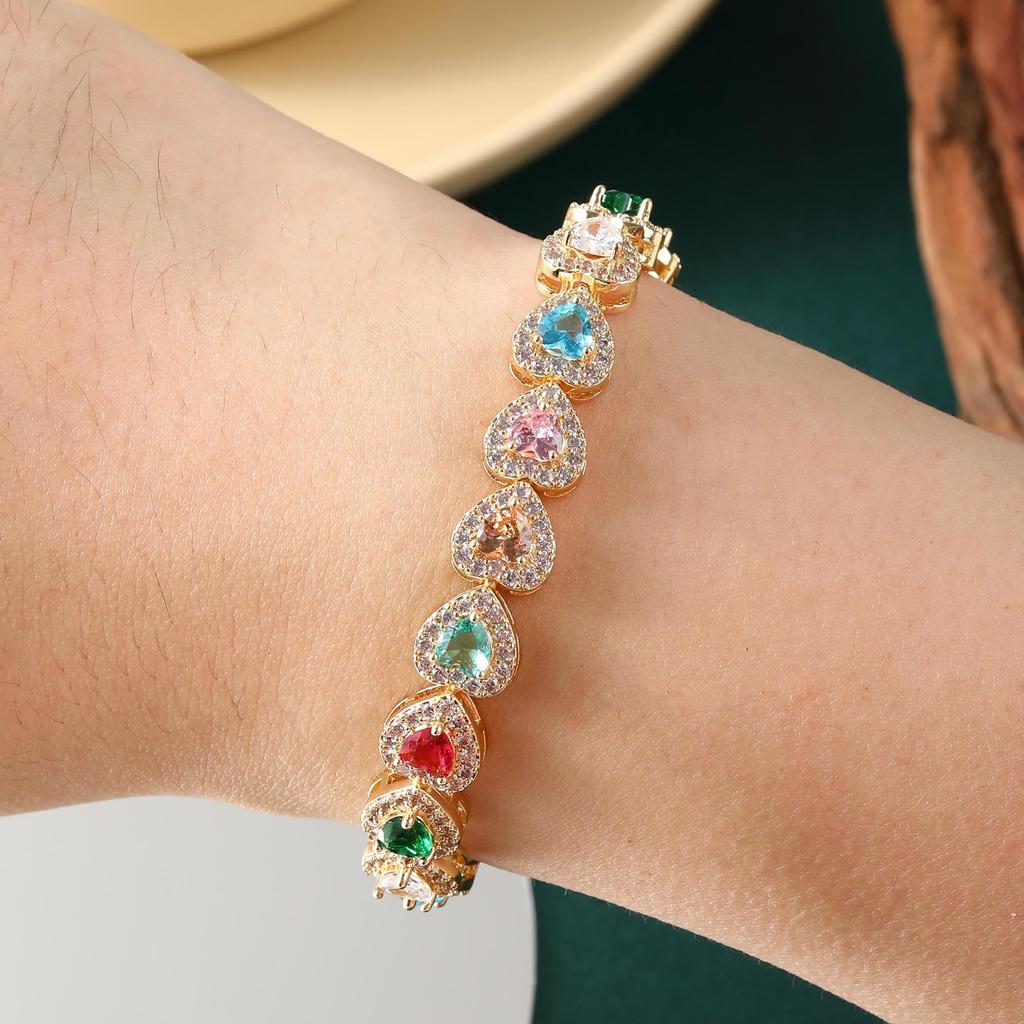 Super Sparkling Color Love Zircon Full Diamond Bracelet, Simple Design, Clear and Cold Feeling, French Court, Light Luxury Design Handpiece