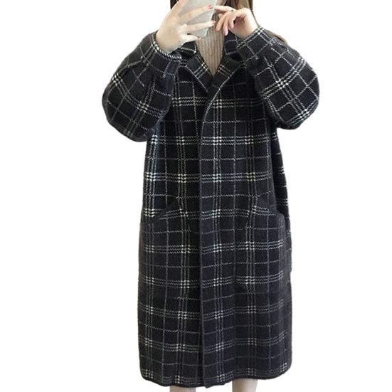 

Женское зимнее пальто из утолщенного искусственного меха с клетчатым принтом, свободное однобортное женское пальто средней длины с карманами и длинными рукавами с лацканами. 3XL