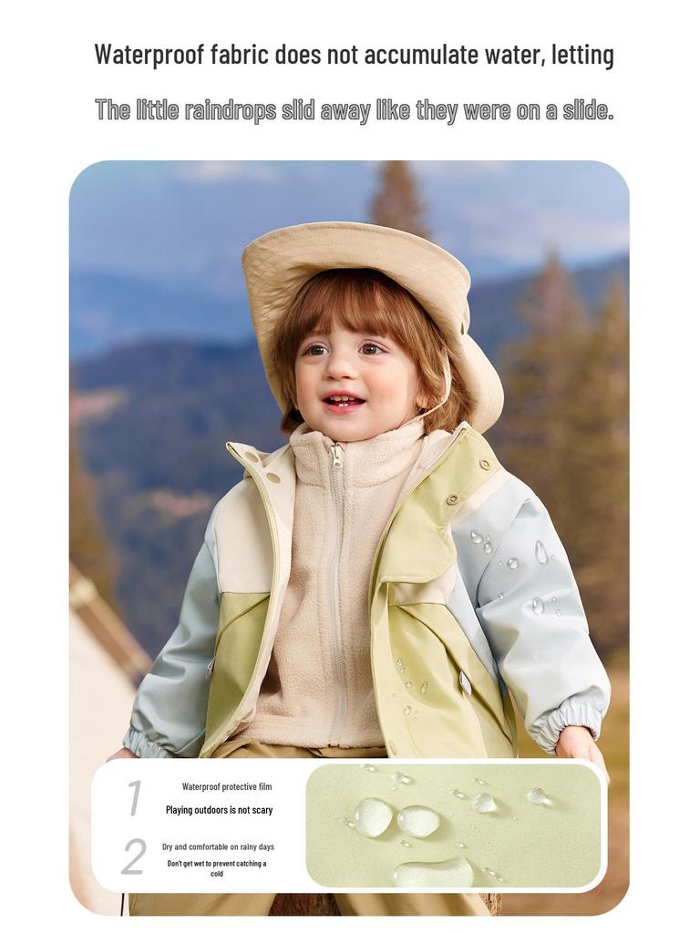 Jingqi Kinder Drei-in-Eins Wasserdichter Windbreaker: Warme Jacke mit Kapuze für Jungen und Mädchen - Herbst/Winter.