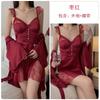 Sexy Backless Pajamas Perspective Lace Large Size Temptation Plus Chest Pad Nightdress Robe Home Set J