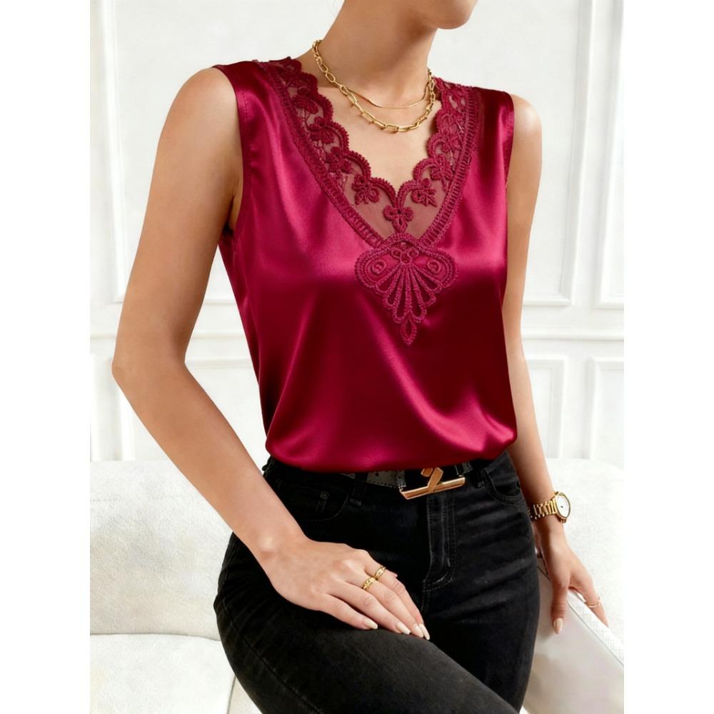 Big Size Lace Base Tank Top - Summer Women's Loose V-neck Sleeveless Top